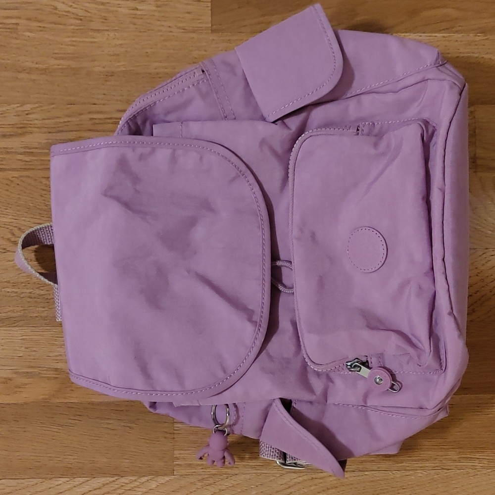 Kipling Small Medium Laptop Backpack lilac Purple Drawstring Monkey Zip Magnetic